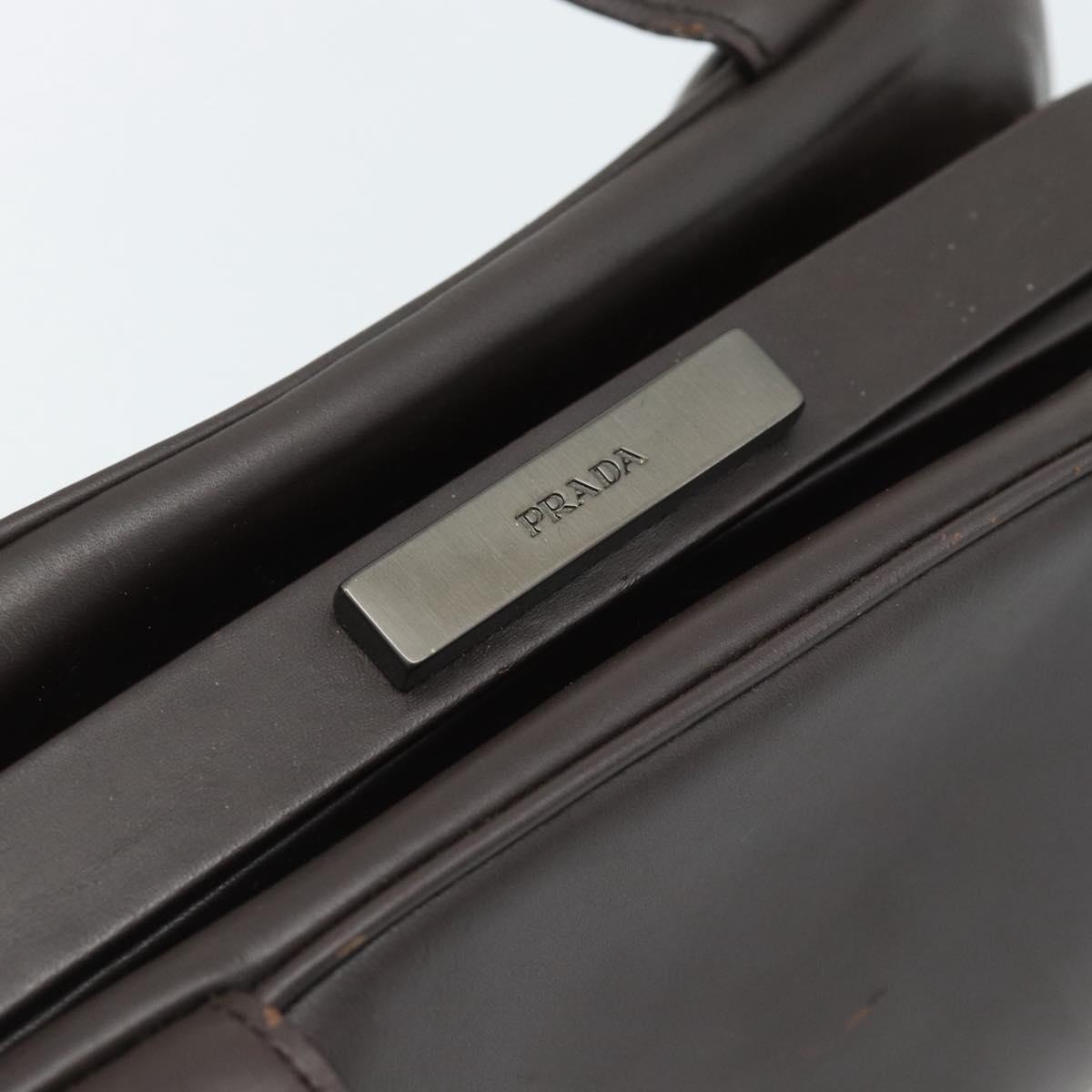 PRADA Hand Bag Leather Dark Brown Silver Auth fm5374
