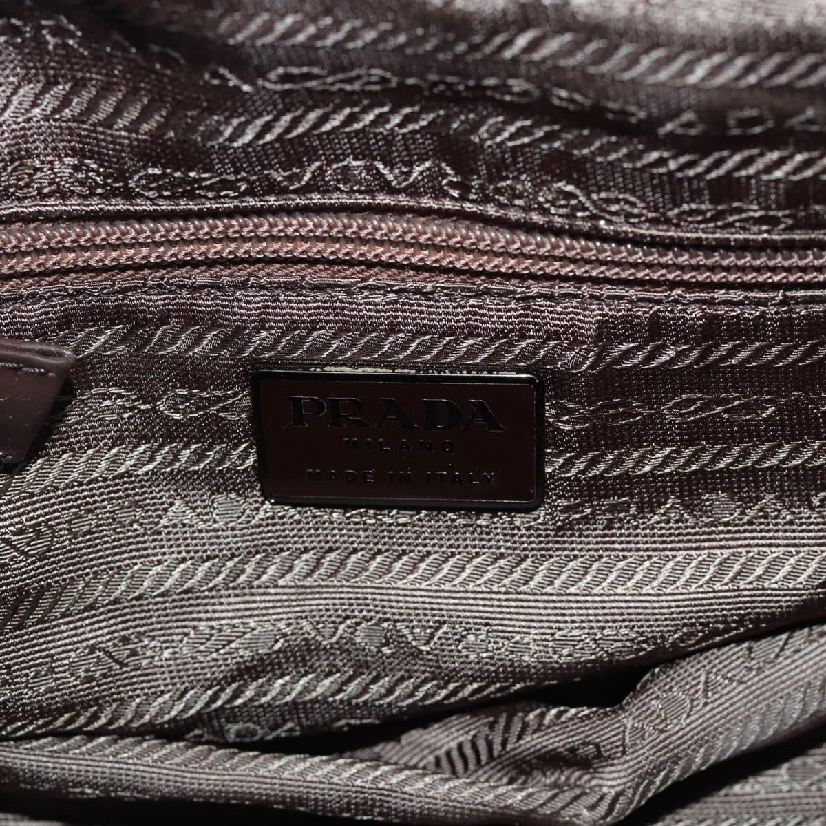 PRADA Hand Bag Leather Dark Brown Silver Auth fm5374