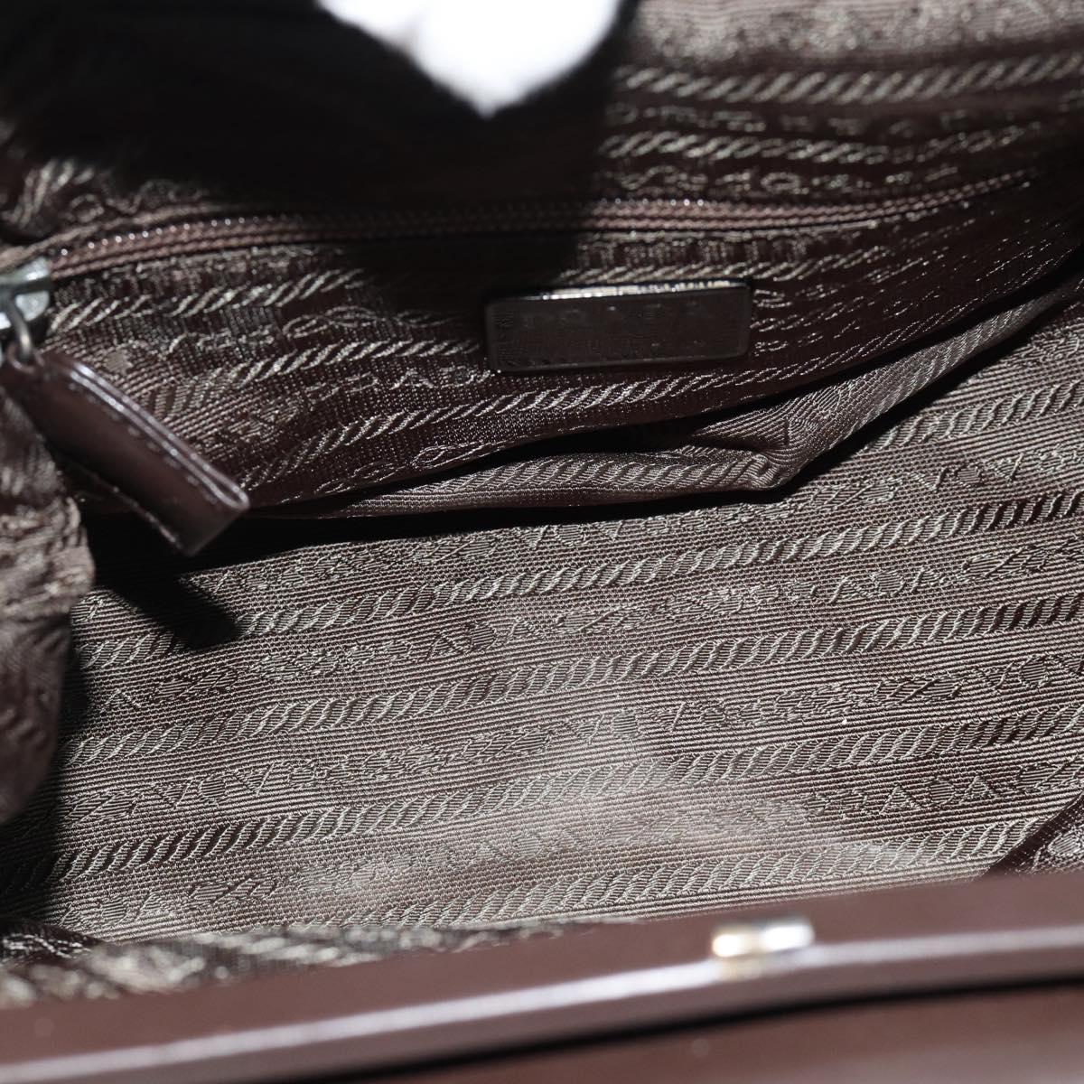 PRADA Hand Bag Leather Dark Brown Silver Auth fm5374