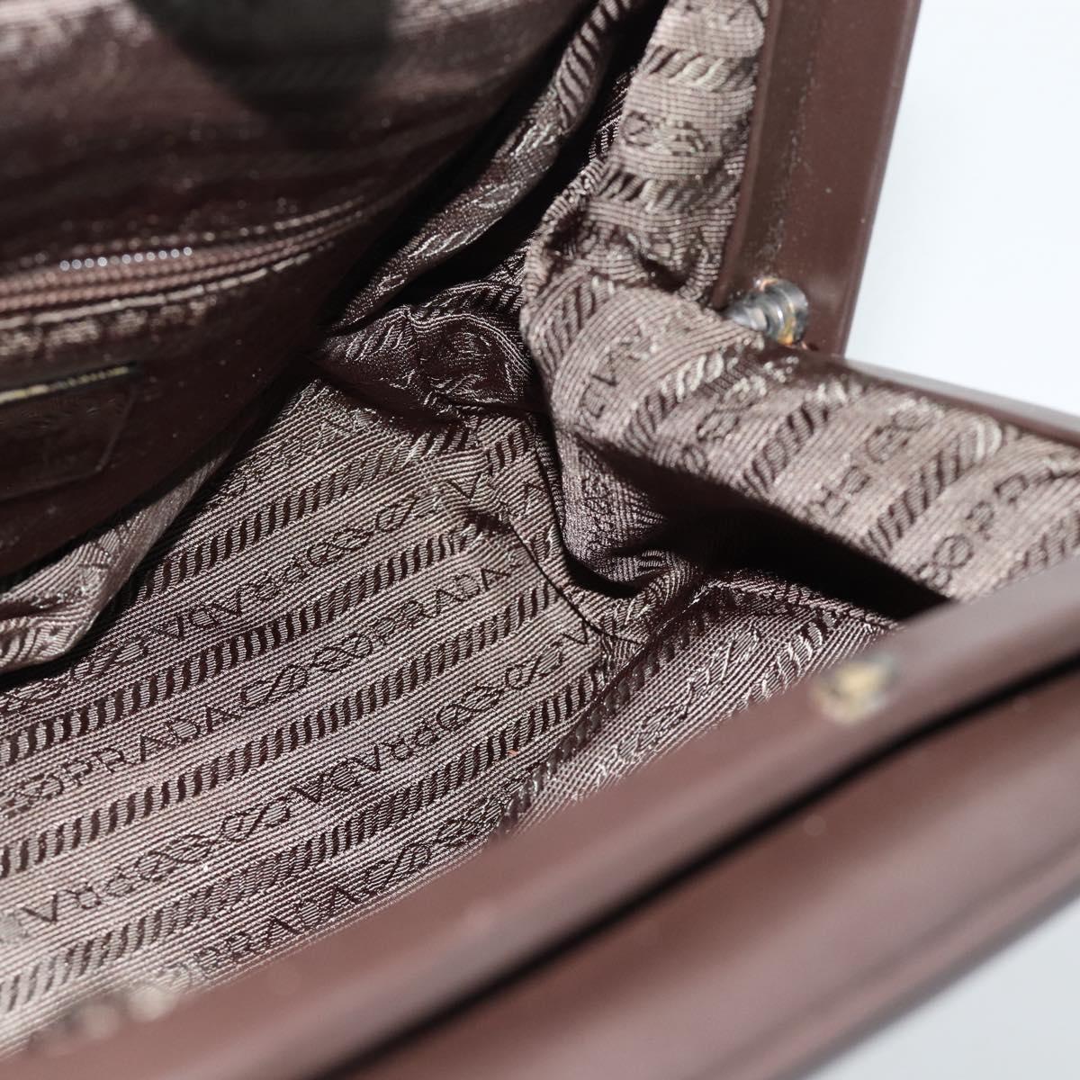PRADA Hand Bag Leather Dark Brown Silver Auth fm5374