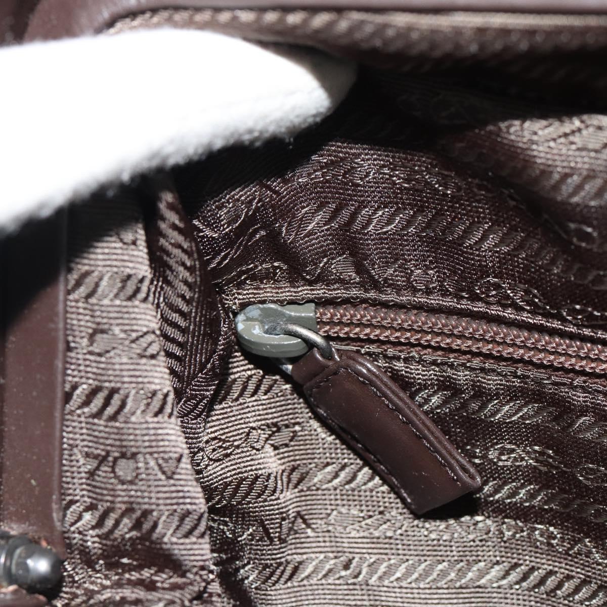 PRADA Hand Bag Leather Dark Brown Silver Auth fm5374