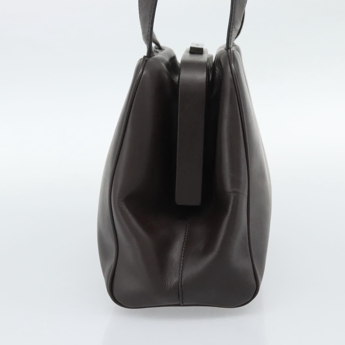 PRADA Hand Bag Leather Dark Brown Silver Auth fm5374