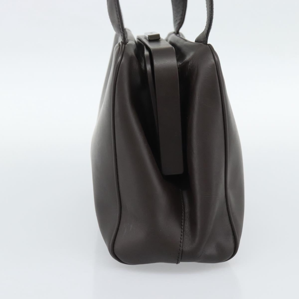 PRADA Hand Bag Leather Dark Brown Silver Auth fm5374