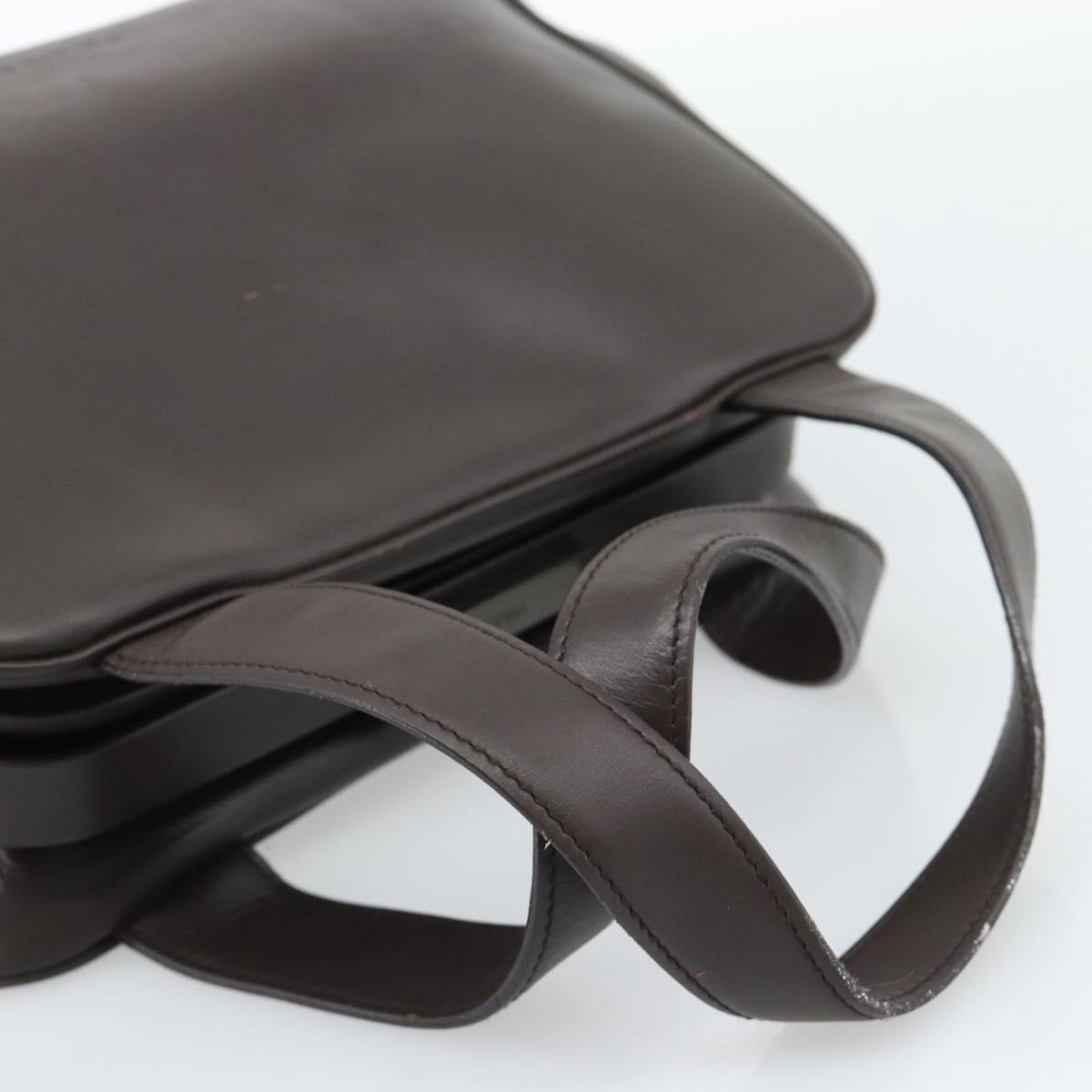 PRADA Hand Bag Leather Dark Brown Silver Auth fm5374