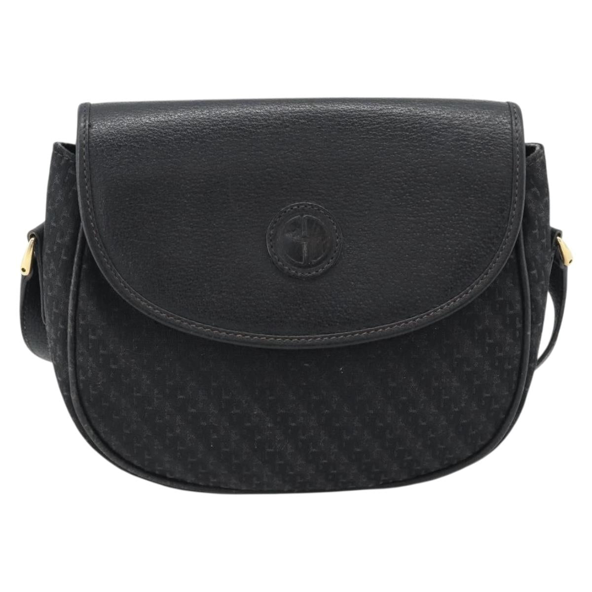 GUCCI Shoulder Bag Canvas Leather Black Gold 007 115 0074 Auth fm5375