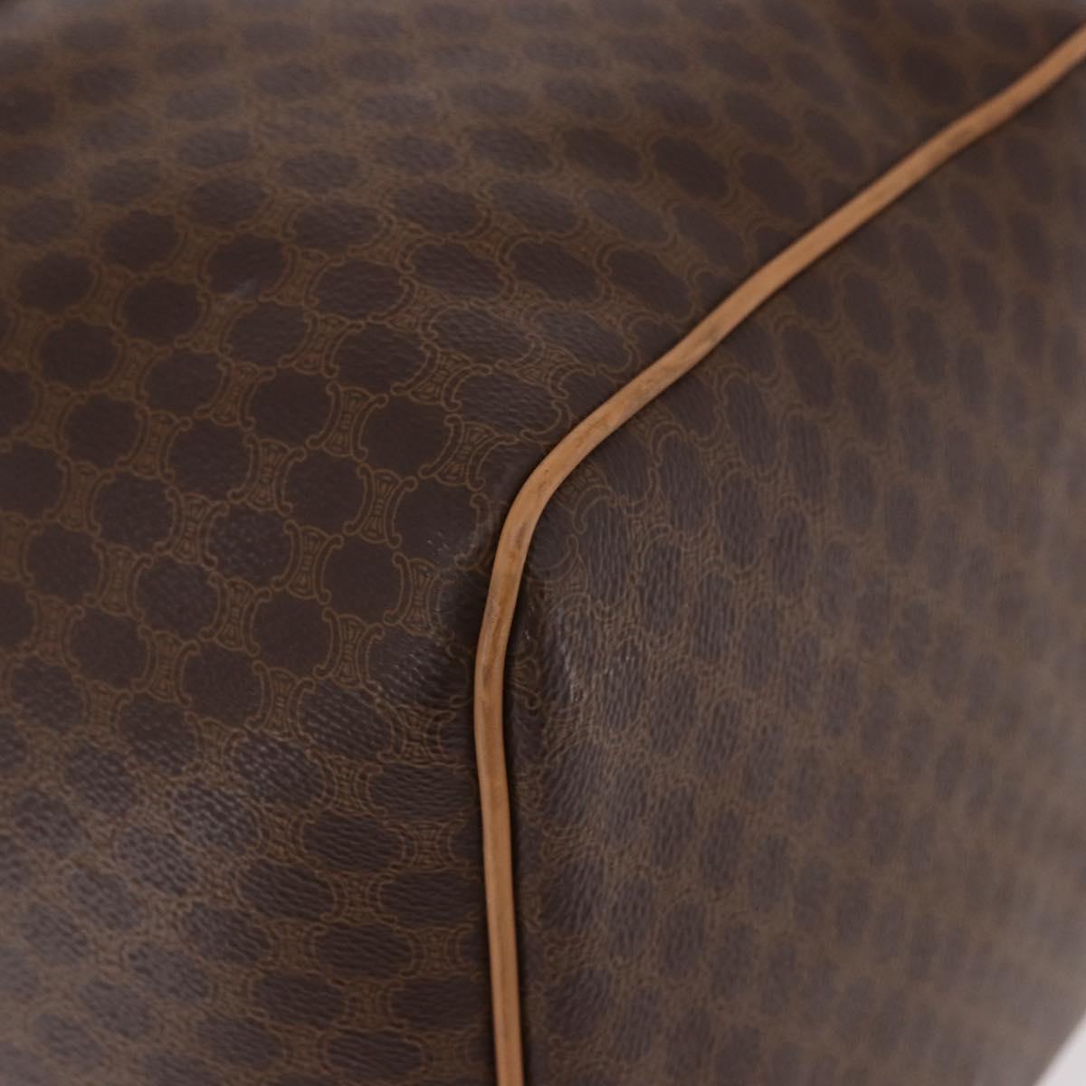 CELINE Macadam Canvas Boston Bag PVC Leather Brown Gold Auth fm5376