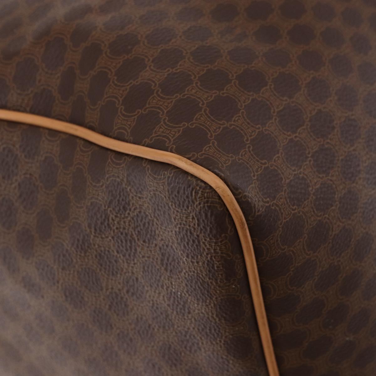CELINE Macadam Canvas Boston Bag PVC Leather Brown Gold Auth fm5376