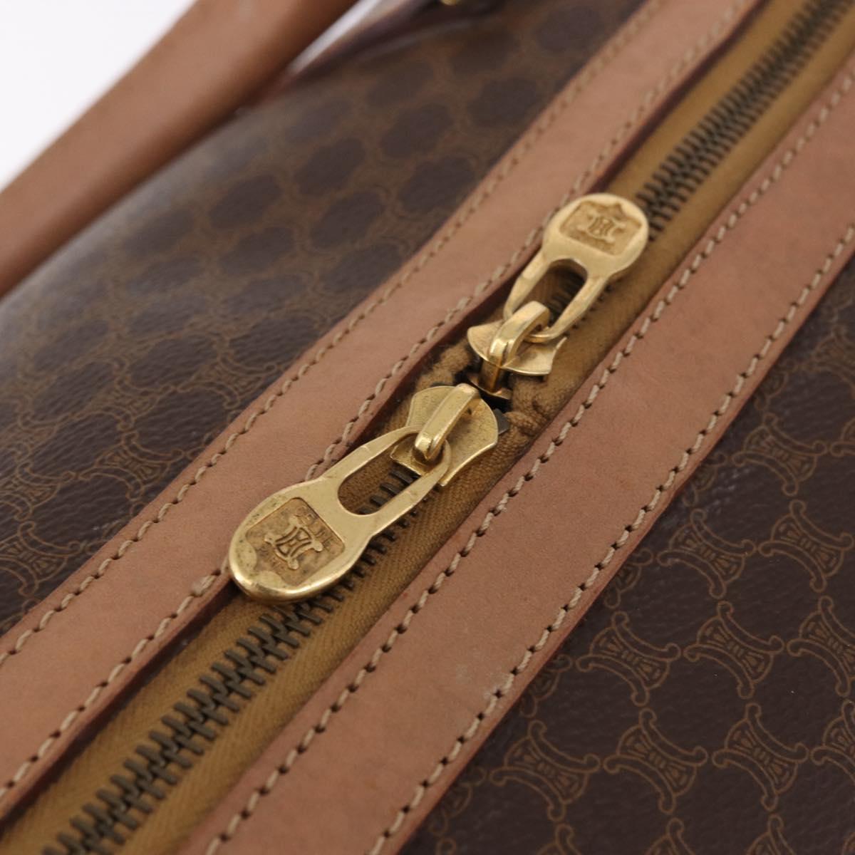 CELINE Macadam Canvas Boston Bag PVC Leather Brown Gold Auth fm5376