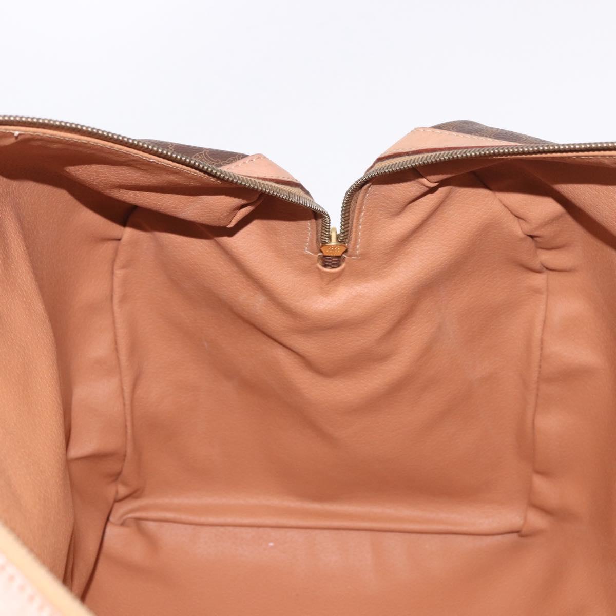 CELINE Macadam Canvas Boston Bag PVC Leather Brown Gold Auth fm5376