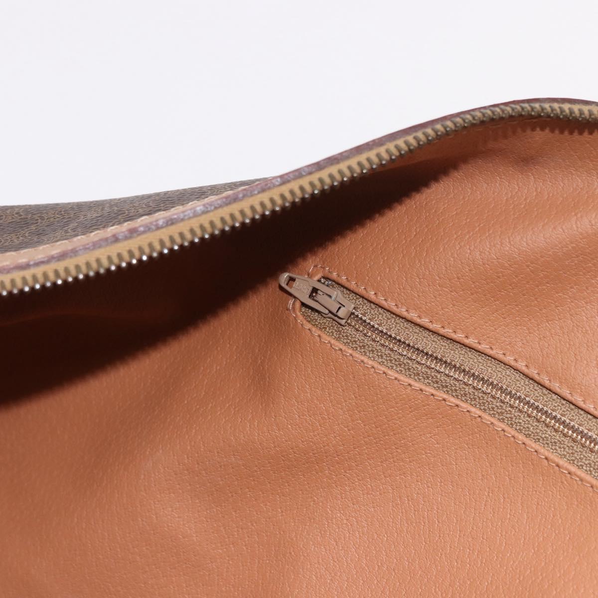 CELINE Macadam Canvas Boston Bag PVC Leather Brown Gold Auth fm5376