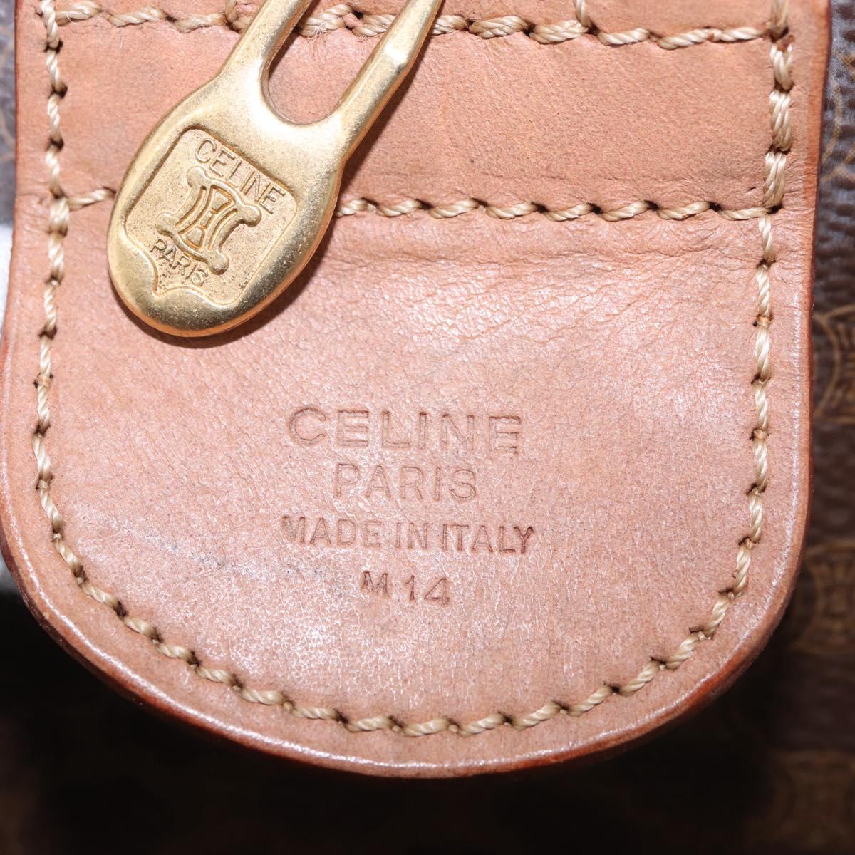 CELINE Macadam Canvas Boston Bag PVC Leather Brown Gold Auth fm5376