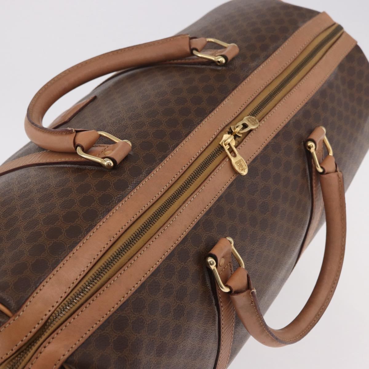 CELINE Macadam Canvas Boston Bag PVC Leather Brown Gold Auth fm5376