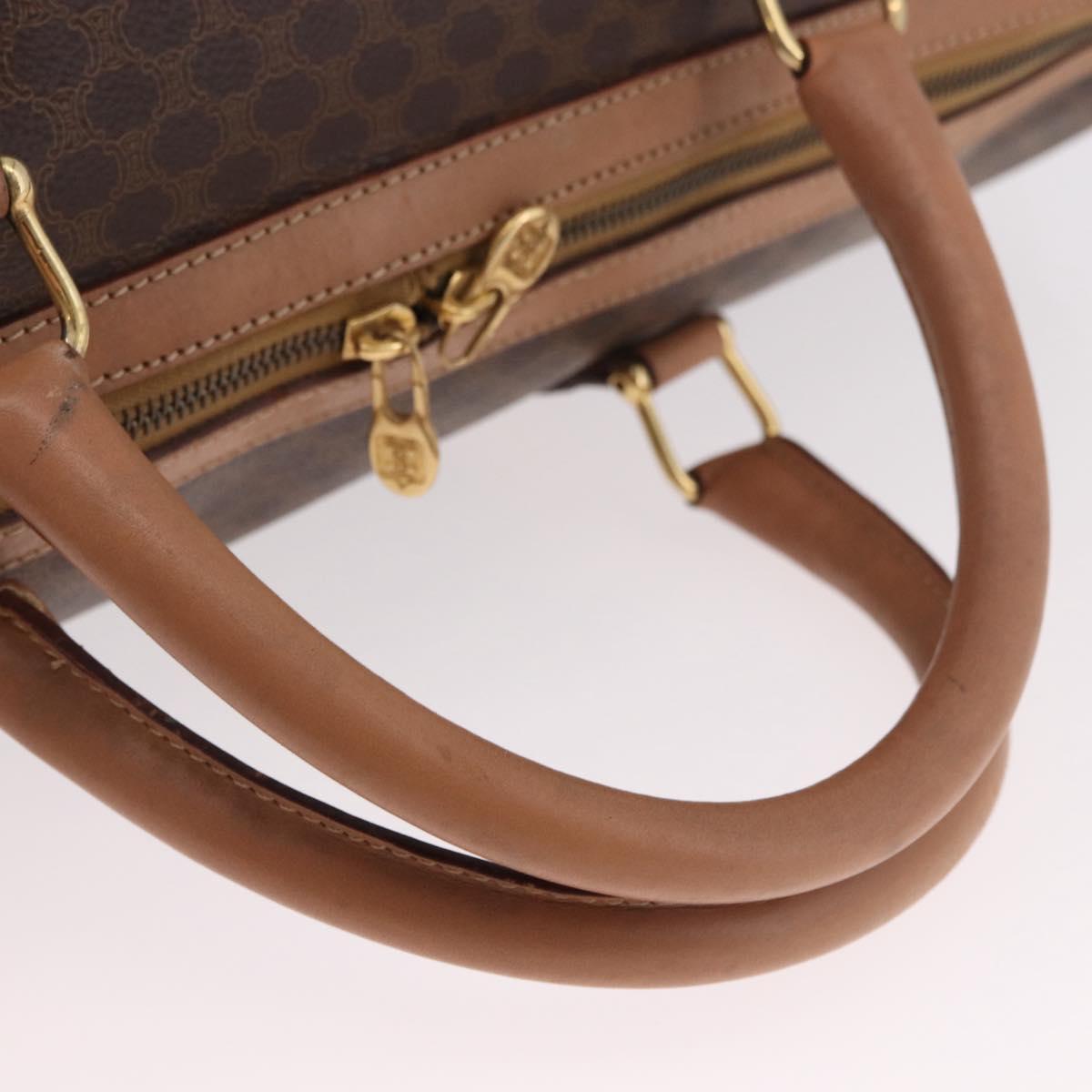 CELINE Macadam Canvas Boston Bag PVC Leather Brown Gold Auth fm5376