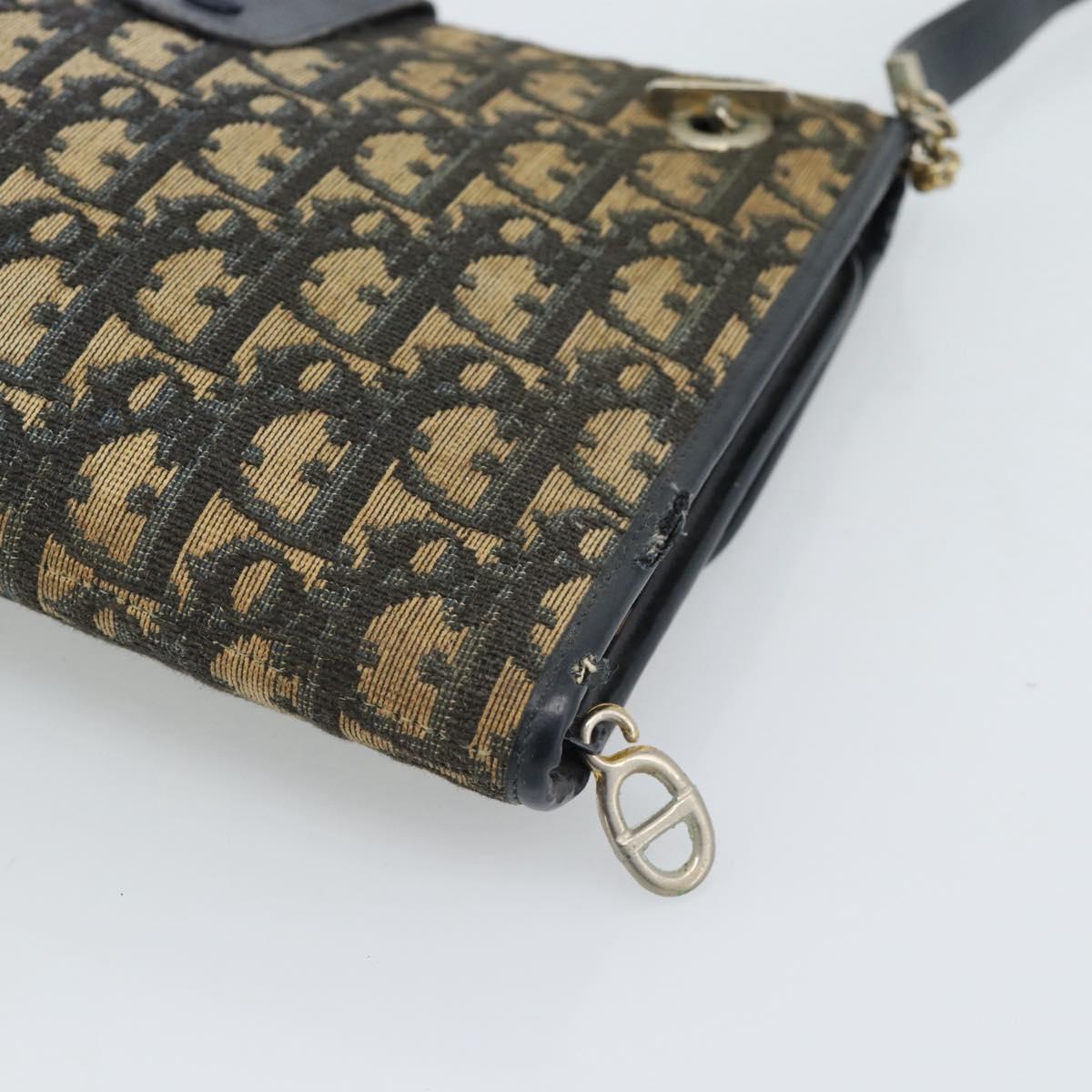 Christian Dior Trotter Canvas Shoulder Bag Navy Gold Auth fm5383