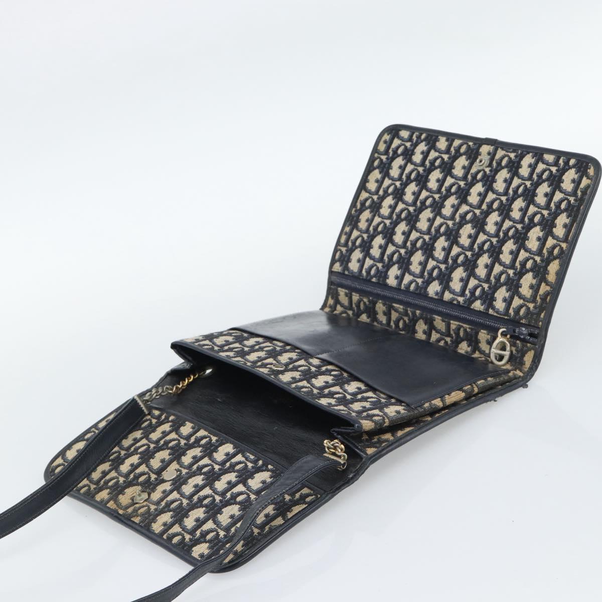 Christian Dior Trotter Canvas Shoulder Bag Navy Gold Auth fm5383