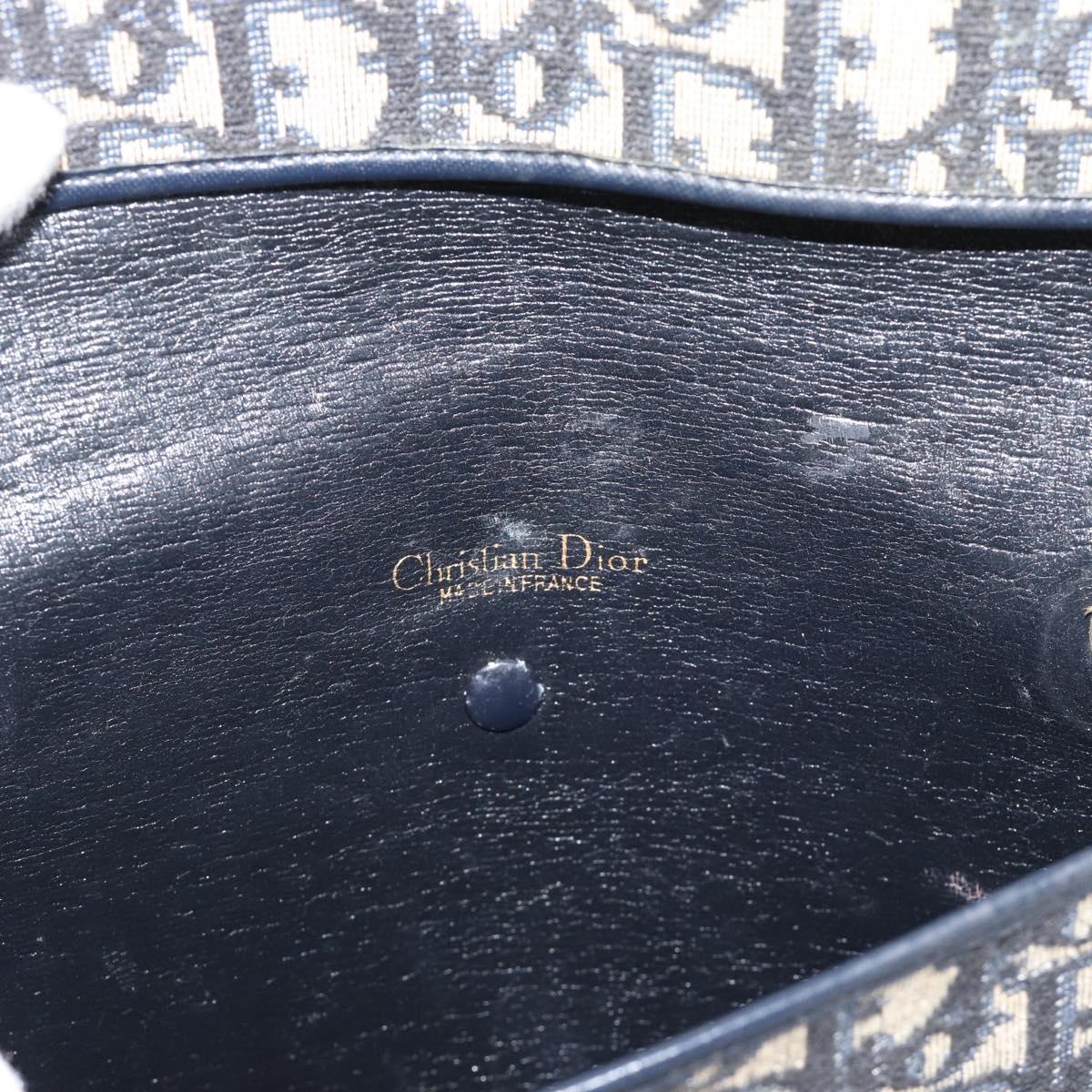 Christian Dior Trotter Canvas Shoulder Bag Navy Gold Auth fm5383