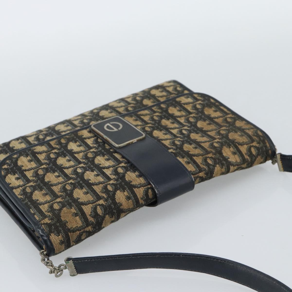 Christian Dior Trotter Canvas Shoulder Bag Navy Gold Auth fm5383
