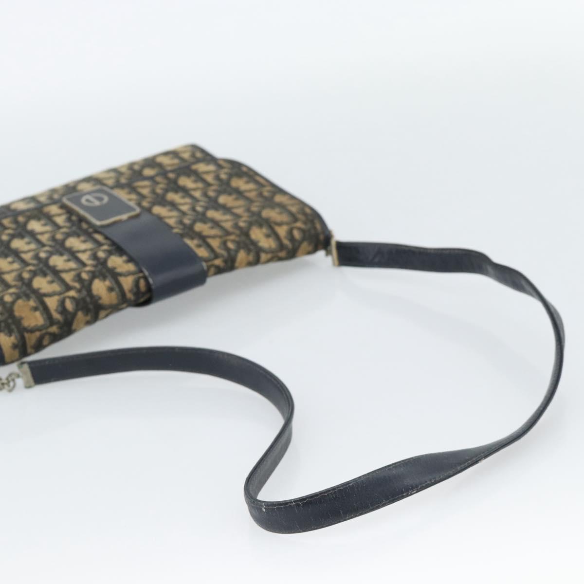 Christian Dior Trotter Canvas Shoulder Bag Navy Gold Auth fm5383