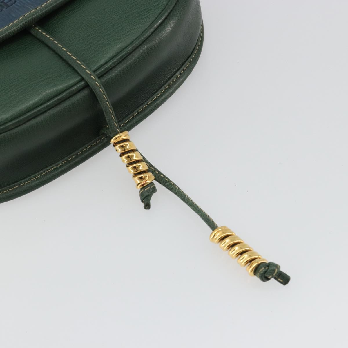 LOEWE Velazquez Shoulder Bag Leather Green Gold Auth fm5384V