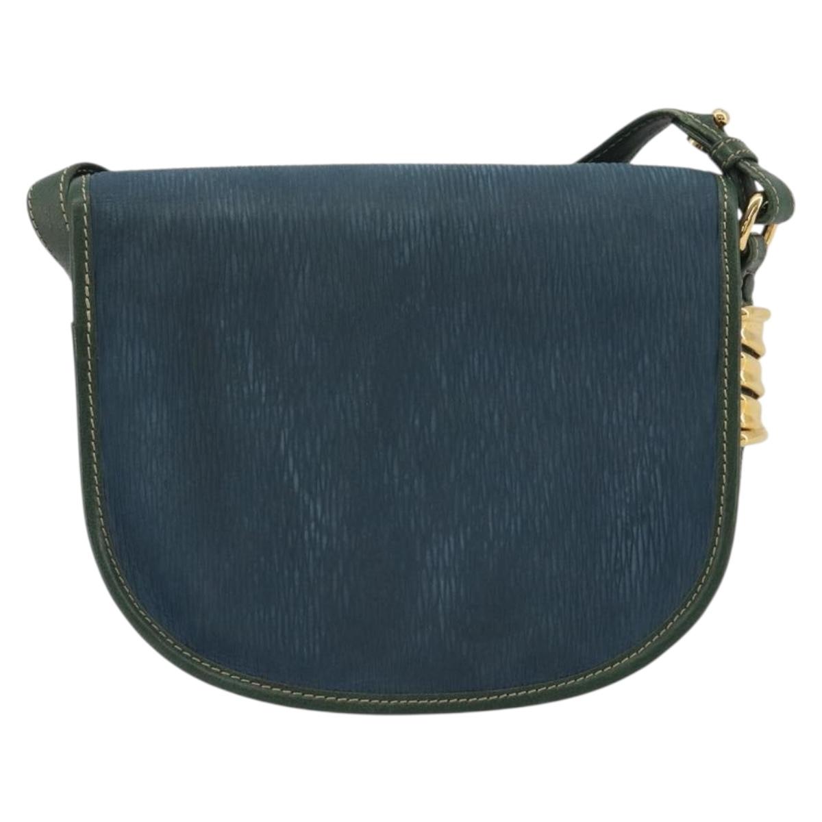 LOEWE Velazquez Shoulder Bag Leather Green Gold Auth fm5384V