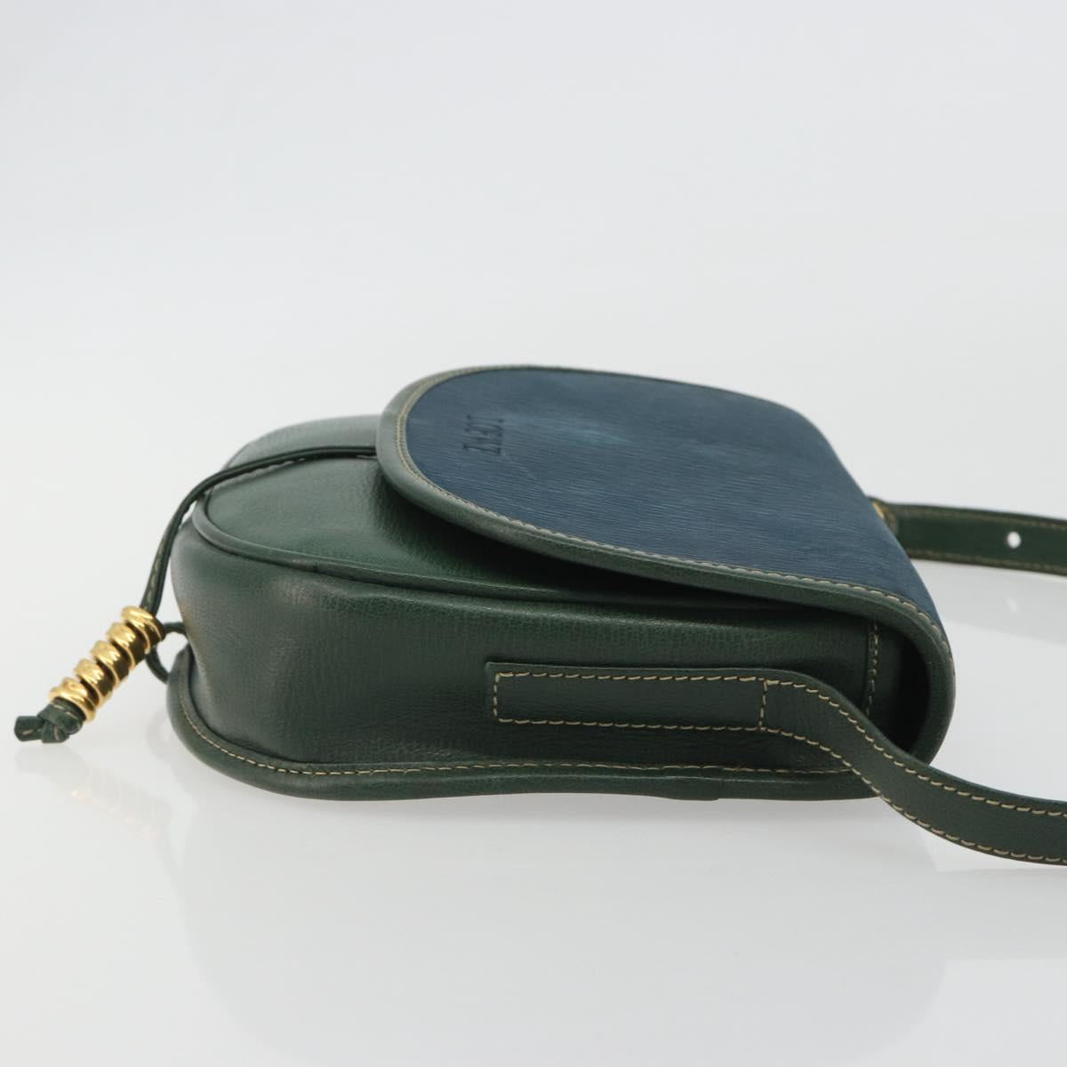 LOEWE Velazquez Shoulder Bag Leather Green Gold Auth fm5384V