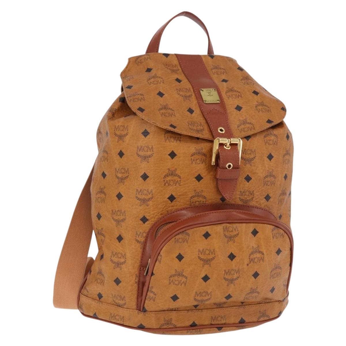MCM Vicetos Logogram Backpack PVC Beige Gold Auth fm5385A