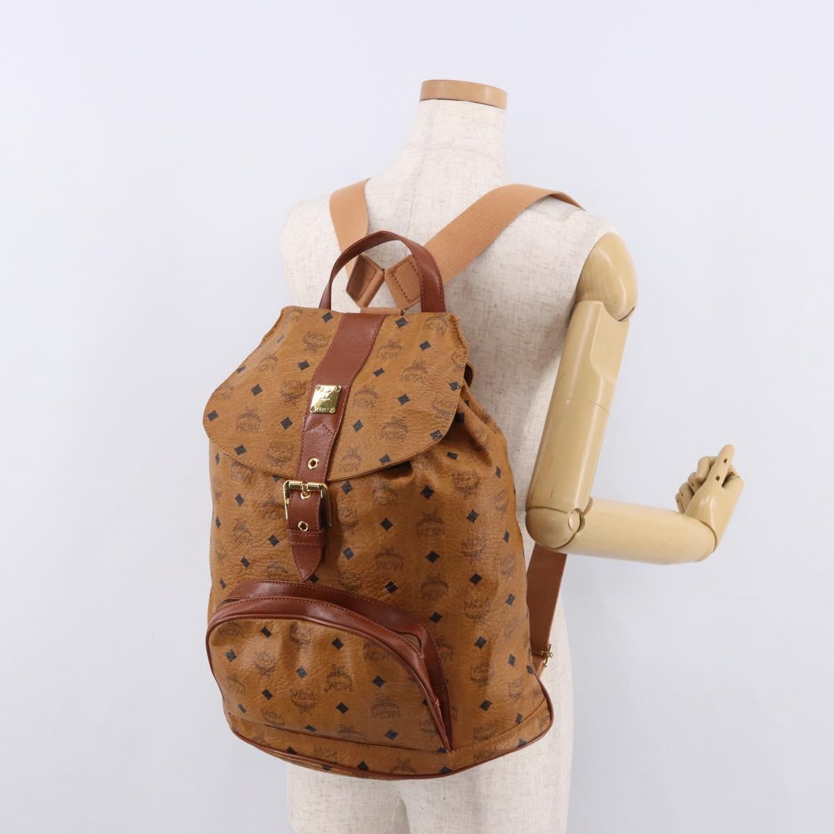 MCM Vicetos Logogram Backpack PVC Beige Gold Auth fm5385A