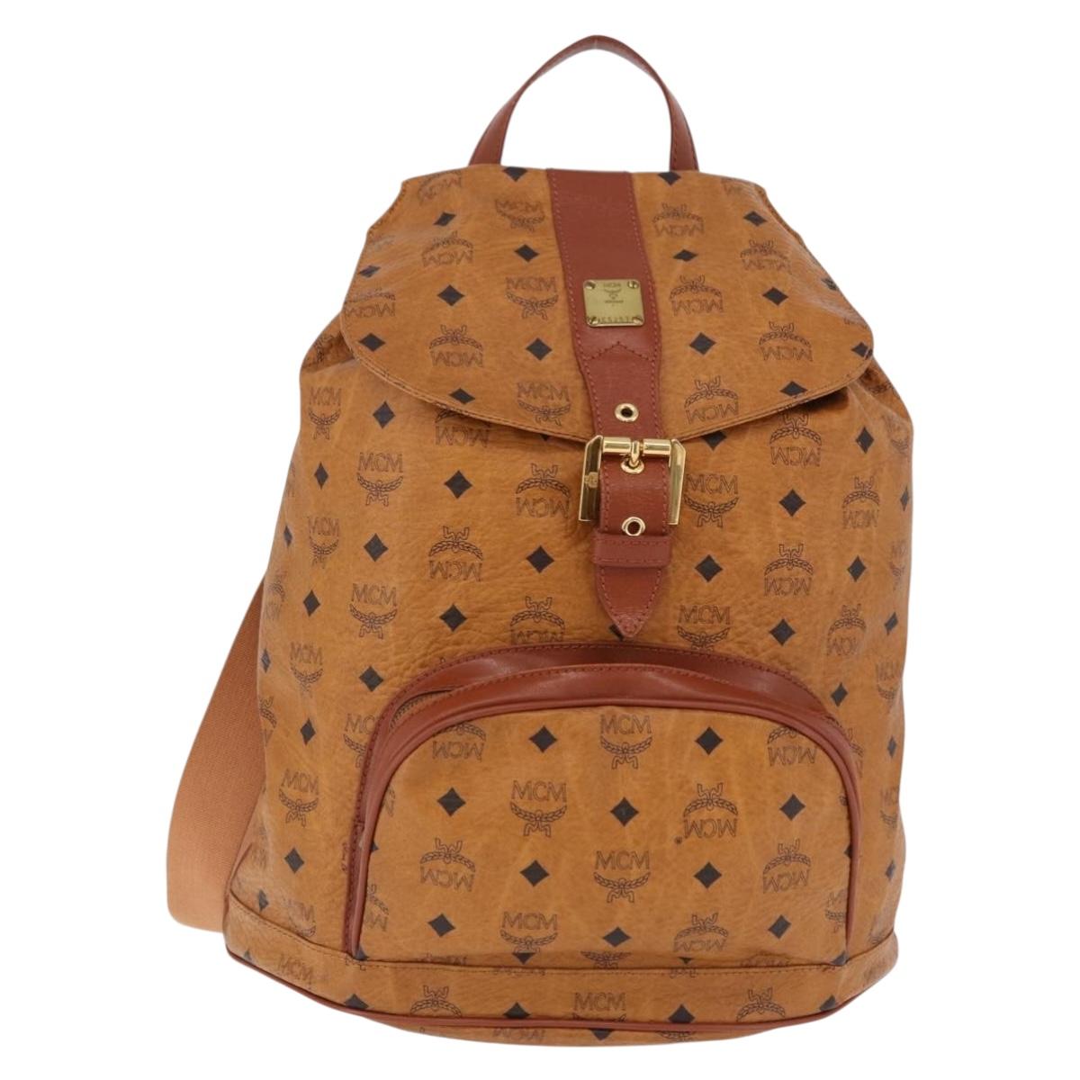 MCM Vicetos Logogram Backpack PVC Beige Gold Auth fm5385A