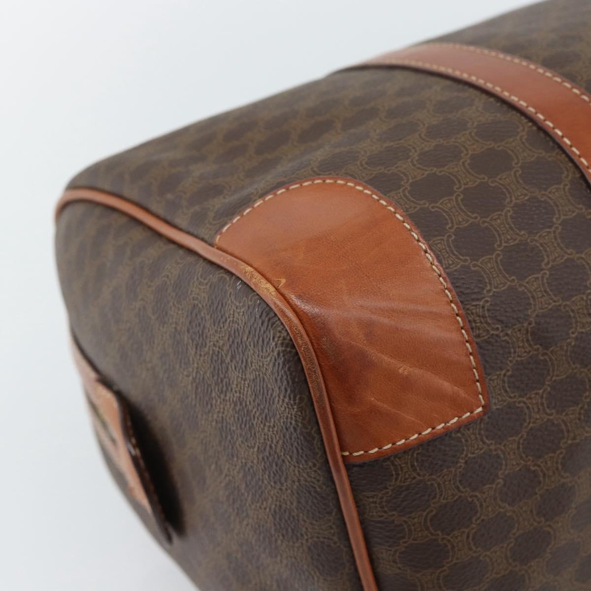 CELINE Macadam Canvas Boston Bag PVC Leather Brown Gold Auth fm5386A