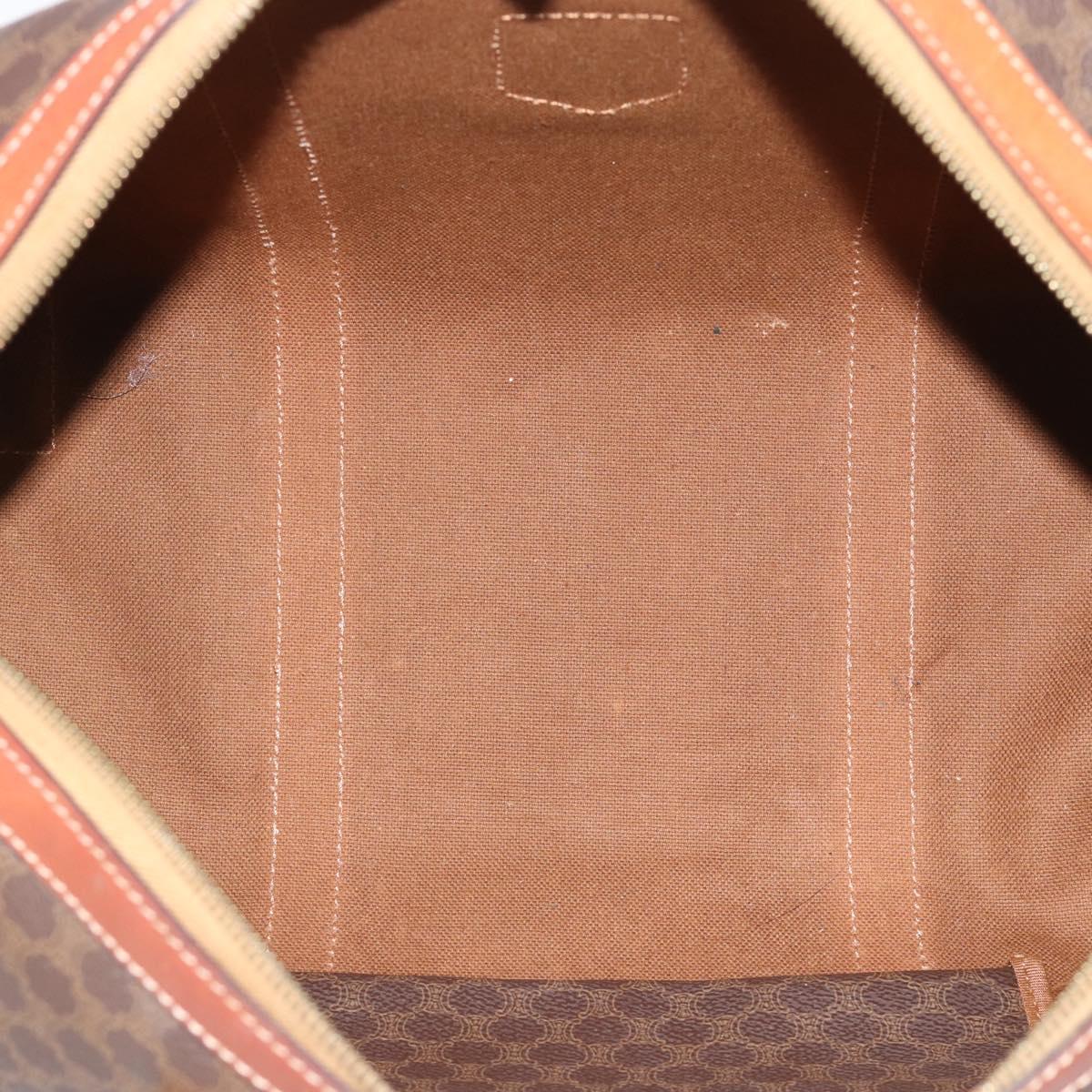 CELINE Macadam Canvas Boston Bag PVC Leather Brown Gold Auth fm5386A