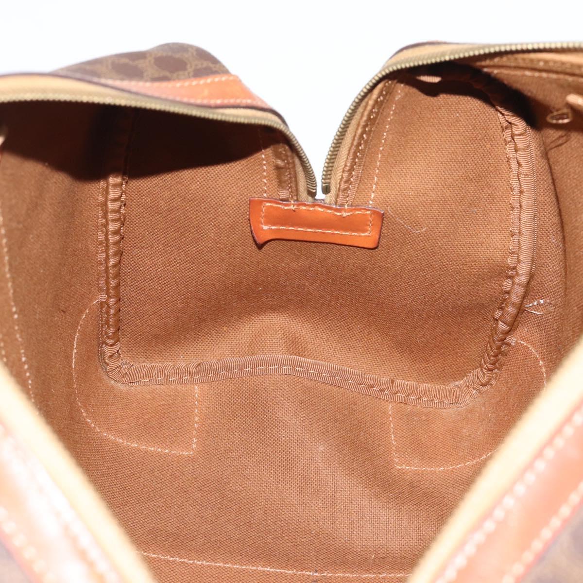 CELINE Macadam Canvas Boston Bag PVC Leather Brown Gold Auth fm5386A