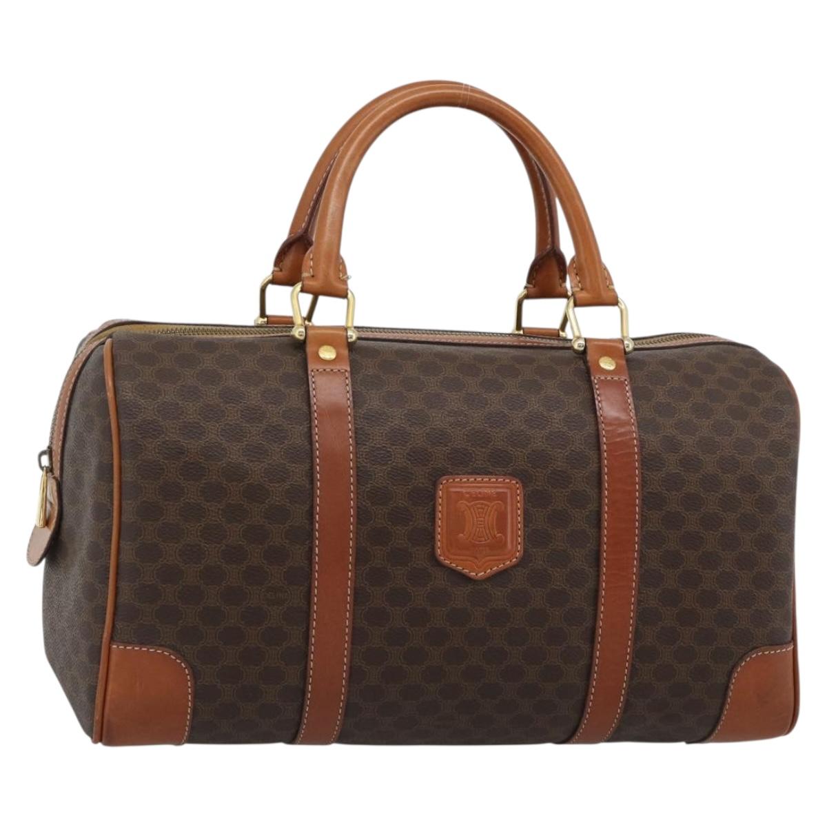 CELINE Macadam Canvas Boston Bag PVC Leather Brown Gold Auth fm5386A