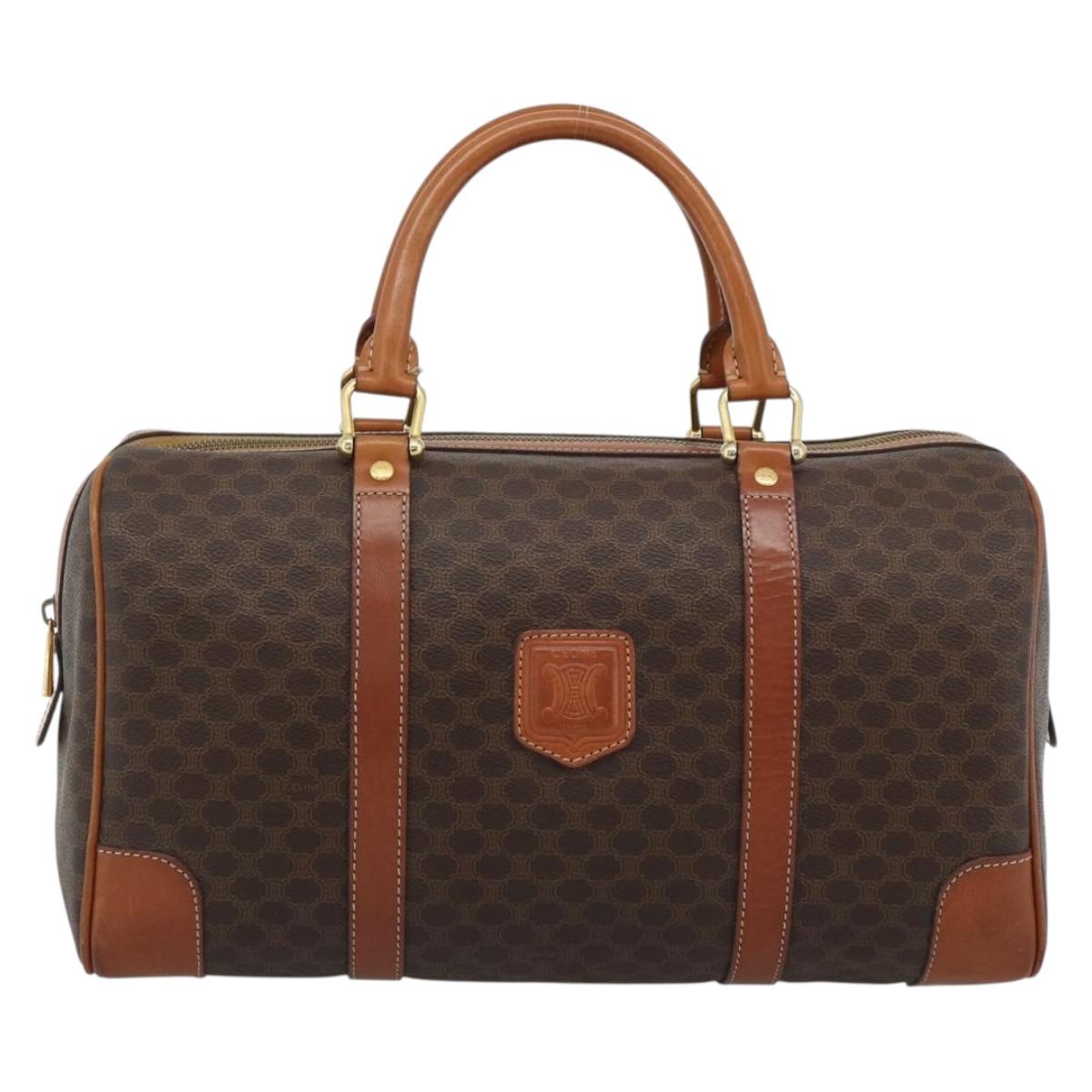 CELINE Macadam Canvas Boston Bag PVC Leather Brown Gold Auth fm5386A