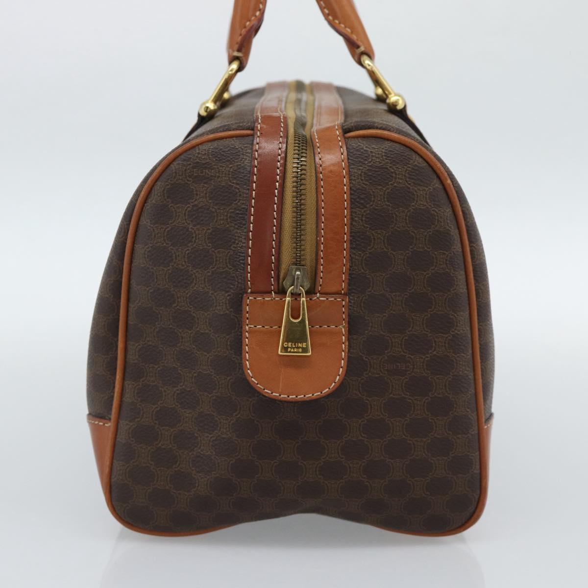 CELINE Macadam Canvas Boston Bag PVC Leather Brown Gold Auth fm5386A
