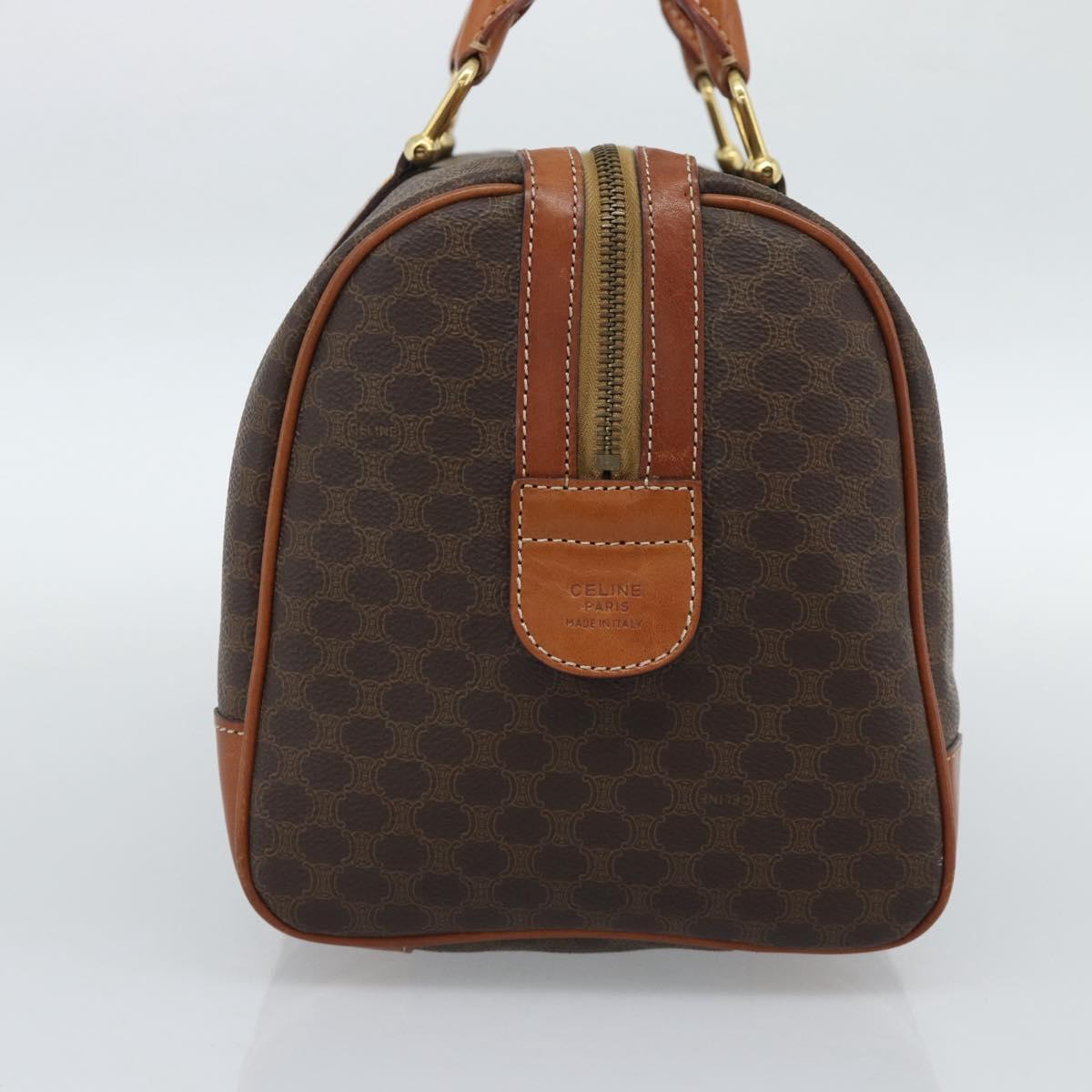 CELINE Macadam Canvas Boston Bag PVC Leather Brown Gold Auth fm5386A