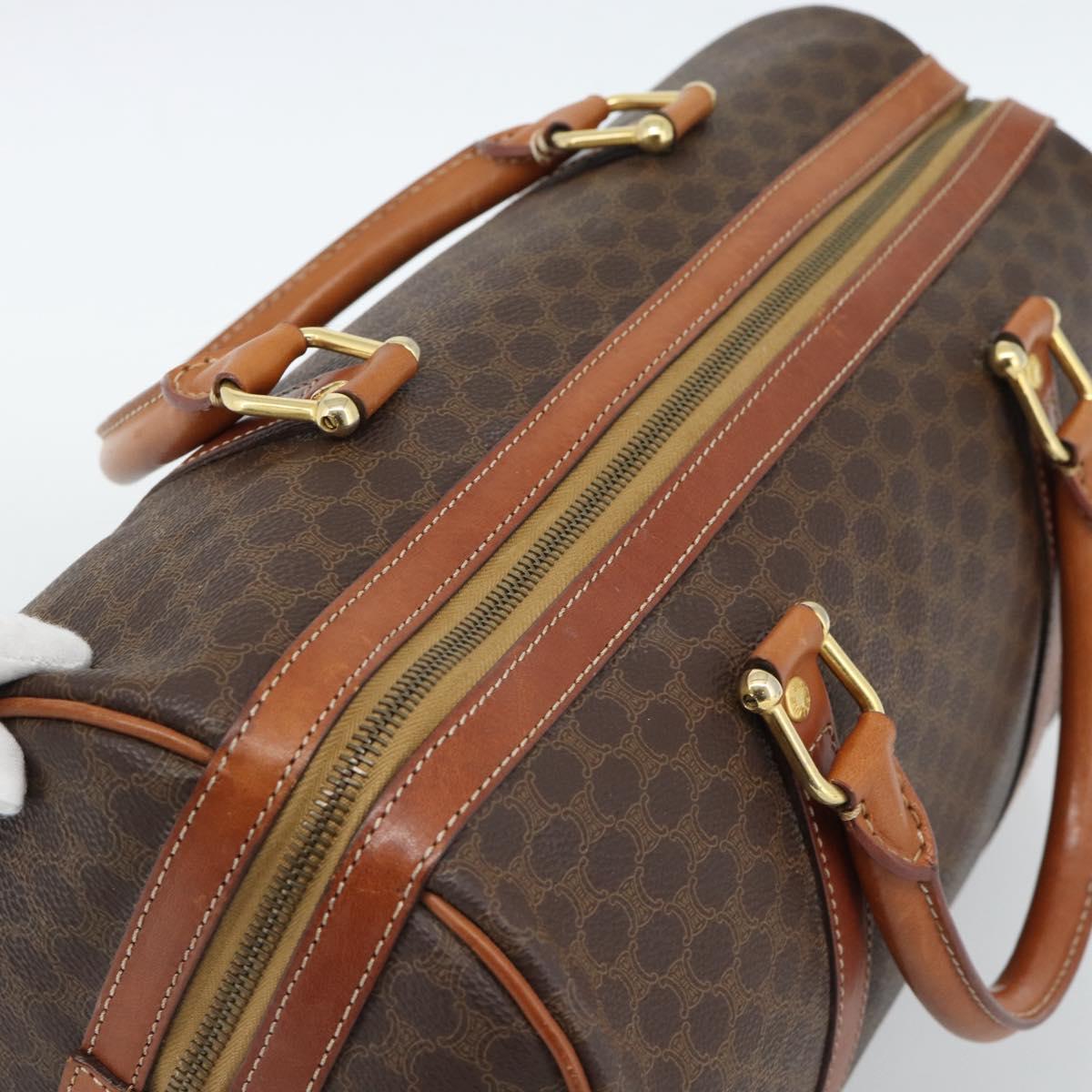 CELINE Macadam Canvas Boston Bag PVC Leather Brown Gold Auth fm5386A