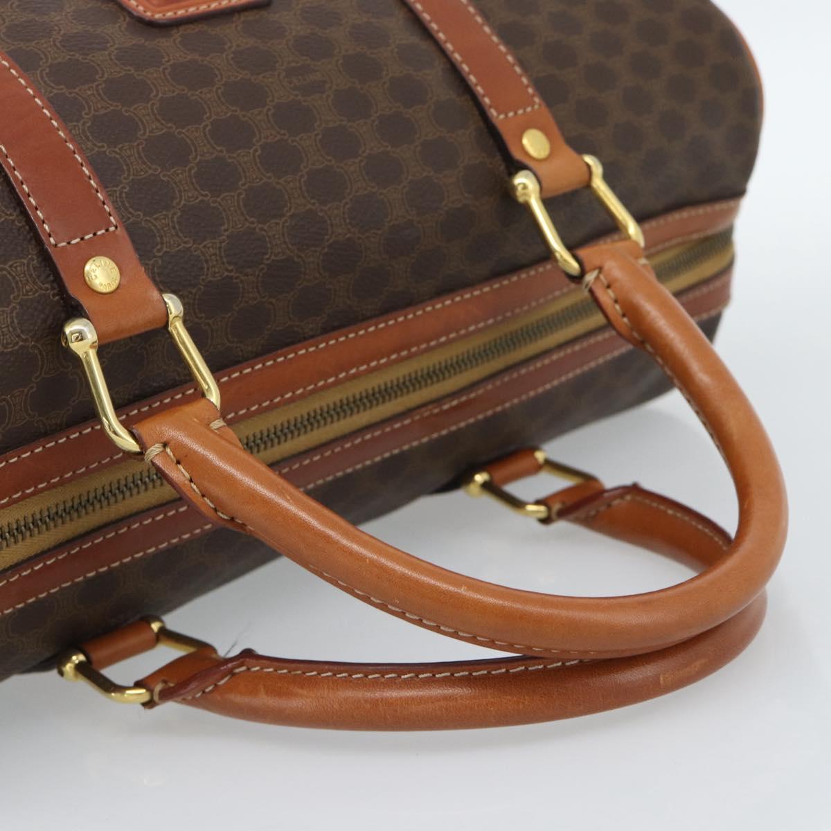 CELINE Macadam Canvas Boston Bag PVC Leather Brown Gold Auth fm5386A