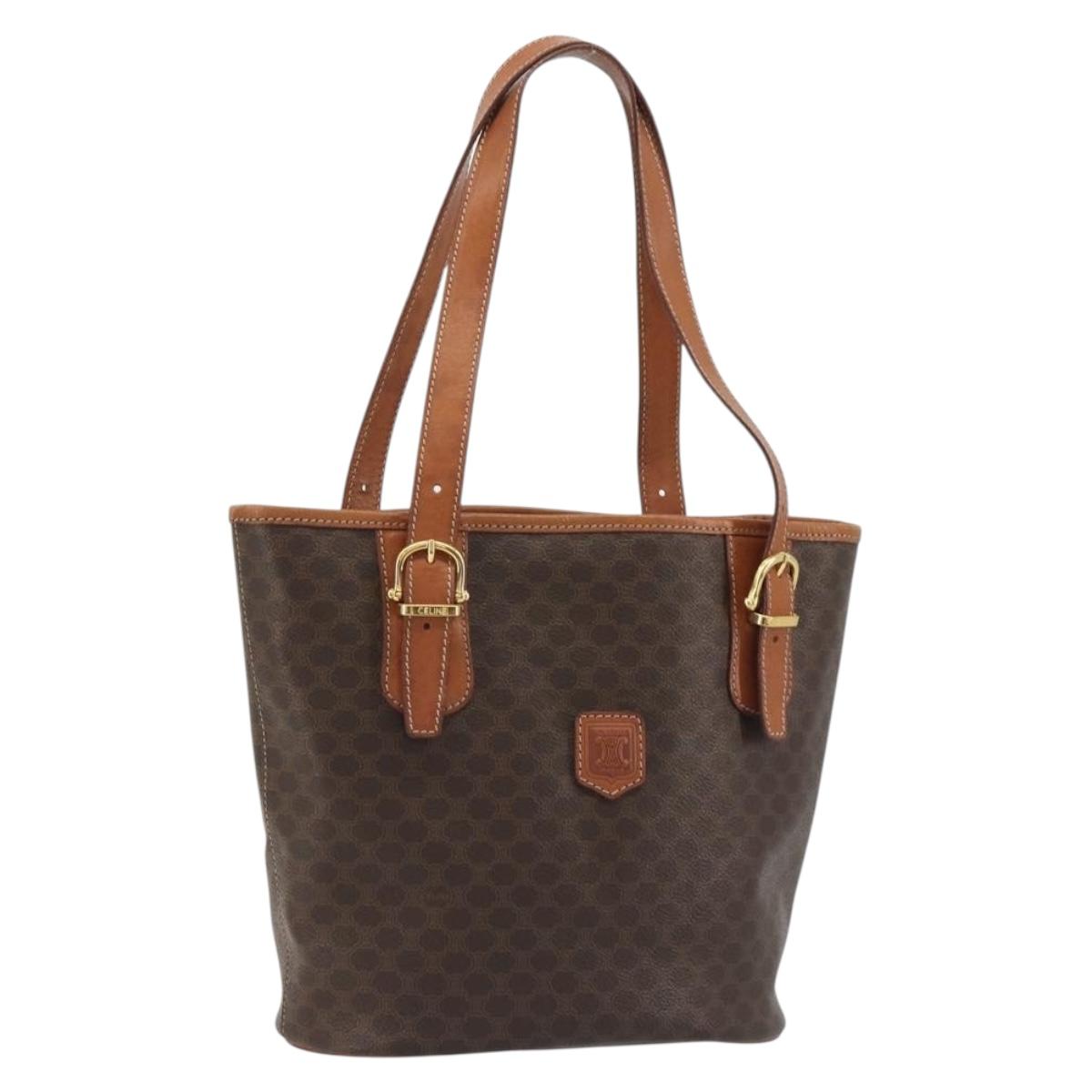 CELINE Macadam Canvas Shoulder Bag PVC Leather Brown Gold Auth fm5387A