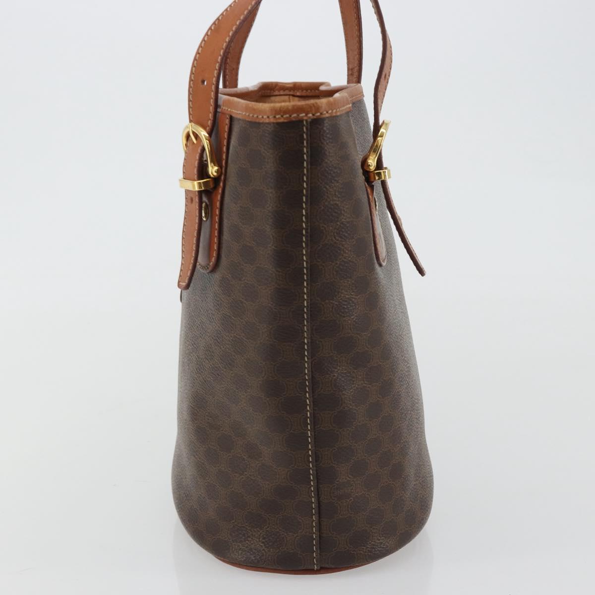 CELINE Macadam Canvas Shoulder Bag PVC Leather Brown Gold Auth fm5387A