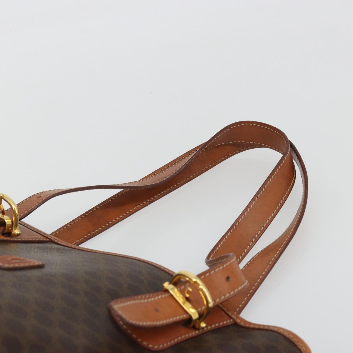 CELINE Macadam Canvas Shoulder Bag PVC Leather Brown Gold Auth fm5387A