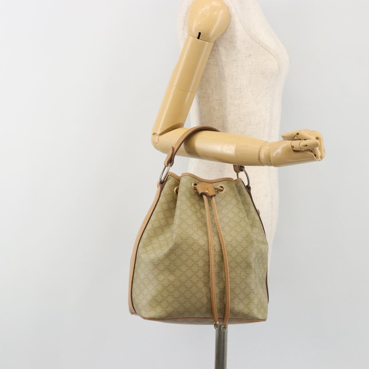 CELINE Macadam Canvas Hand Bag PVC Beige Gold Auth fm5389A