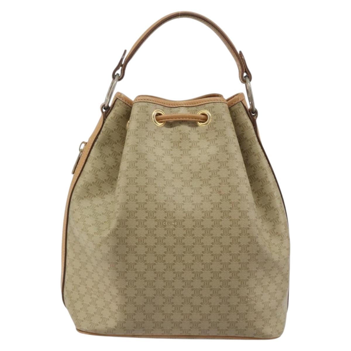 CELINE Macadam Canvas Hand Bag PVC Beige Gold Auth fm5389A
