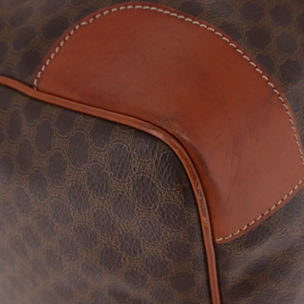 CELINE Macadam Canvas Boston Bag PVC Leather Brown Gold Auth fm5391
