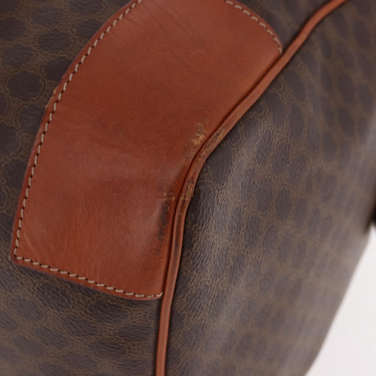 CELINE Macadam Canvas Boston Bag PVC Leather Brown Gold Auth fm5391
