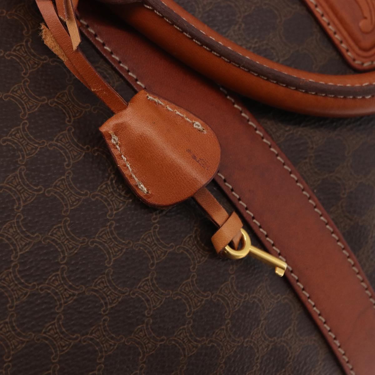 CELINE Macadam Canvas Boston Bag PVC Leather Brown Gold Auth fm5391
