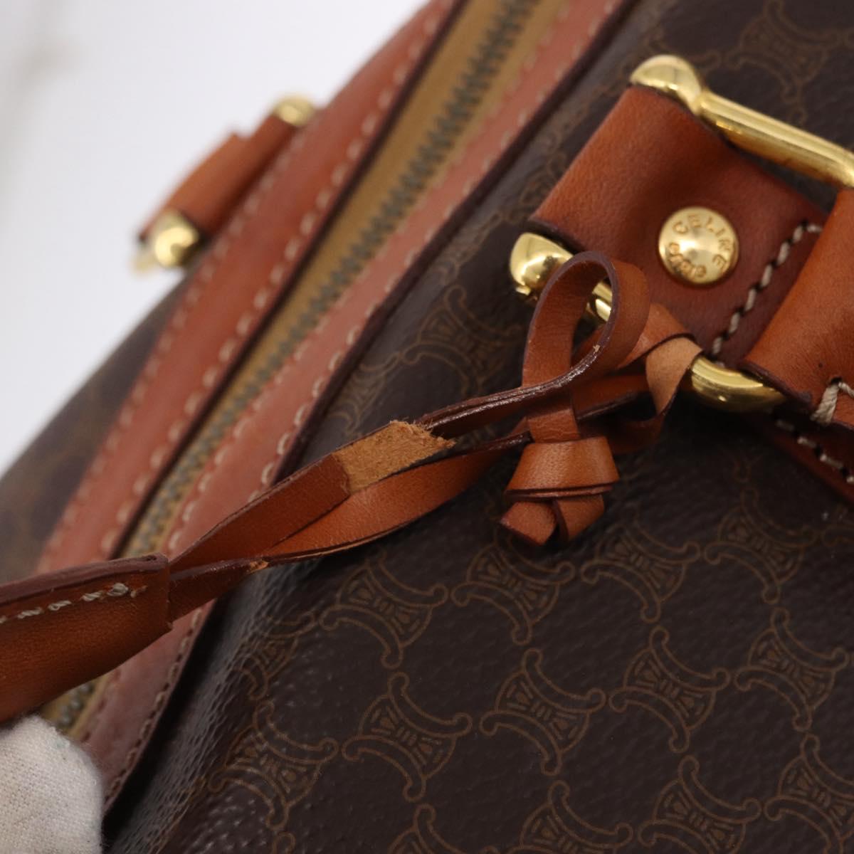 CELINE Macadam Canvas Boston Bag PVC Leather Brown Gold Auth fm5391