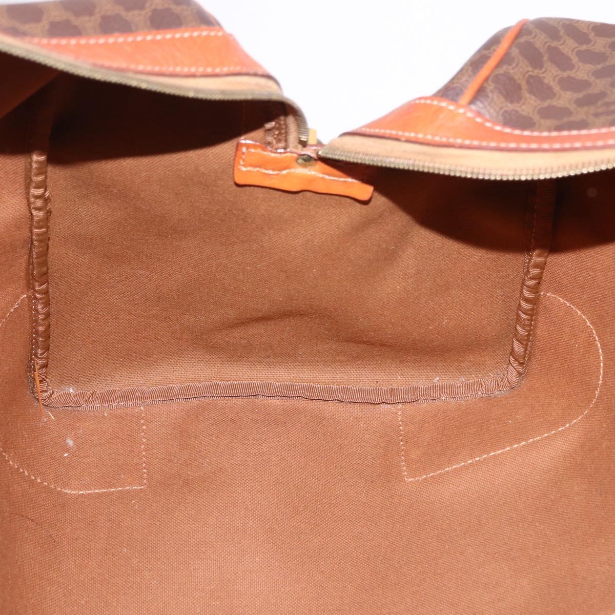 CELINE Macadam Canvas Boston Bag PVC Leather Brown Gold Auth fm5391