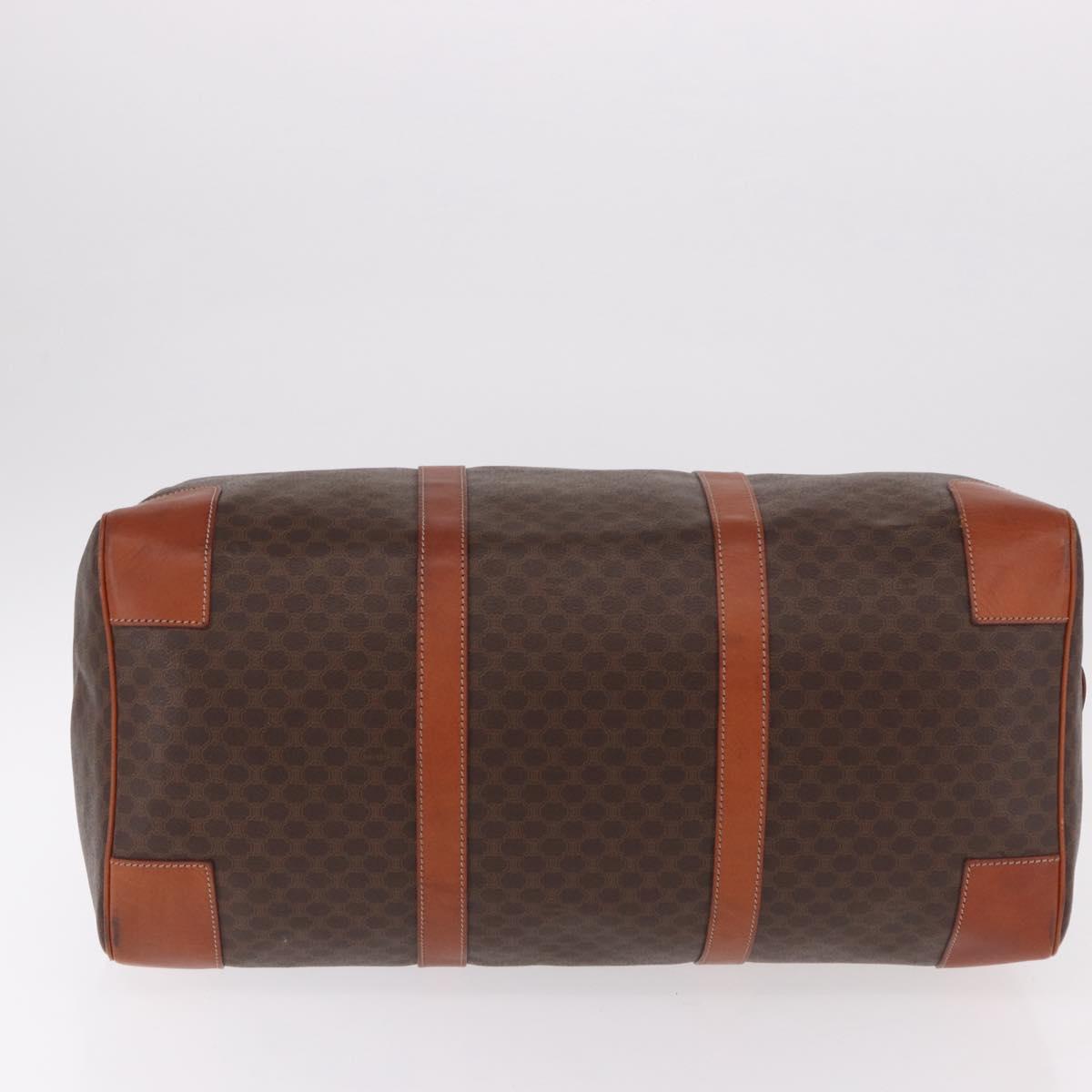 CELINE Macadam Canvas Boston Bag PVC Leather Brown Gold Auth fm5391