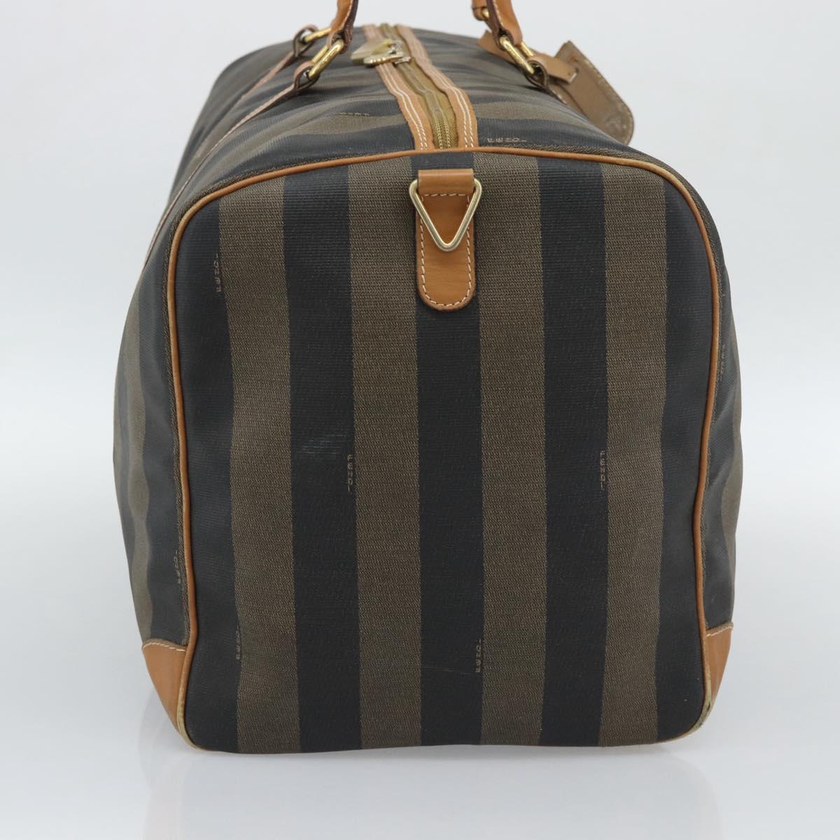 FENDI Pecan Canvas Boston Bag PVC 2way Black Brown Auth fm5392