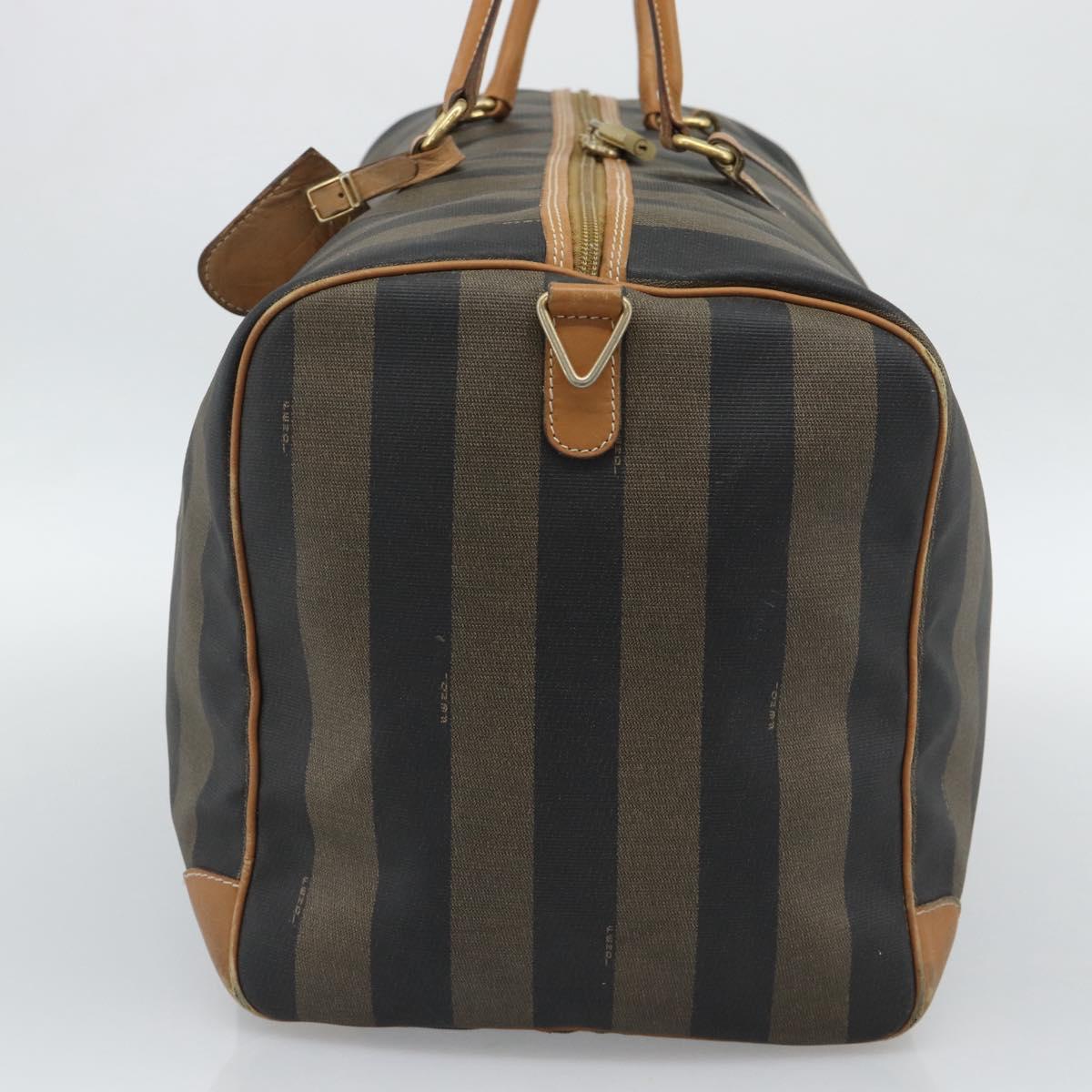FENDI Pecan Canvas Boston Bag PVC 2way Black Brown Auth fm5392